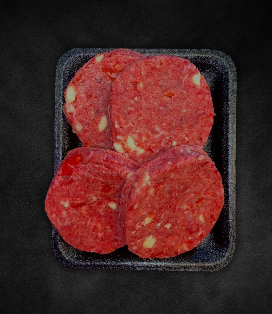 Svizzere/Hamburger Pomodorini e Mozzarella di Corte Preziosa, preparati con carne di Limousine e pomodorini.
